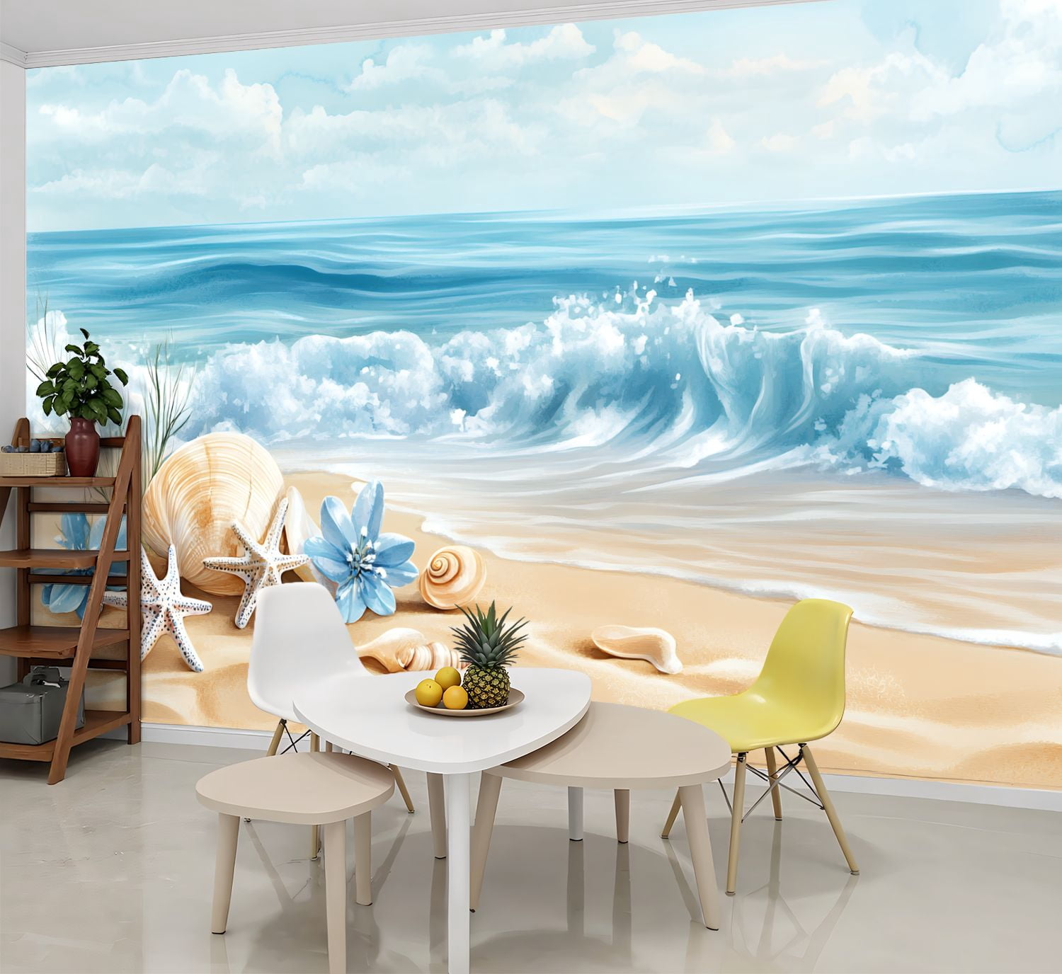 Peel and Stick Wallpaper Wall Murals Ocean Waves Sea Shells Starfish ...