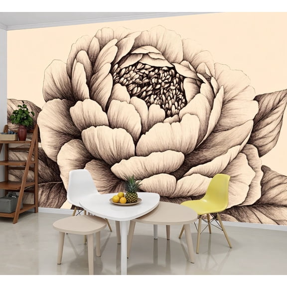 Peel and Stick Wallpaper Wall Murals Peony Flower Petals Textured Center Botanical 69"H x 96"W Removable Wall Paper Self-Adhesive Wall Decor for Bedroom Living Room Nursery