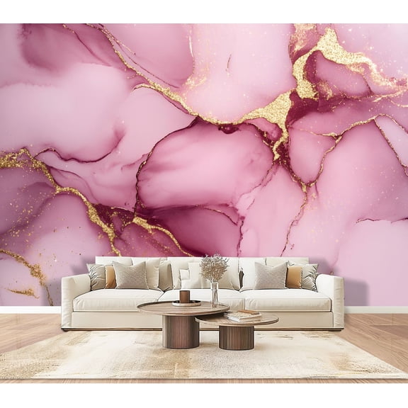 Peel and Stick Wallpaper Wall Murals Pink Marble Blush Pink Abstract Gold Foil Pink 100"H x 144"W Removable PVC Wall Paper Self-Adhesive Wall Paintings Art Decor for Bedroom Living Room