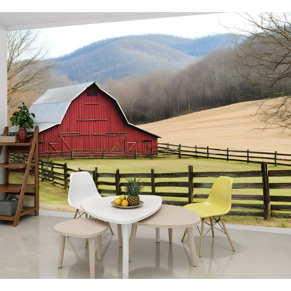 Peel and Stick Wallpaper Wall Murals Rustic Farmhouse Vintage Barn Country Field 69"H x 96"W Removable Wall Paper Self-Adhesive Wall Decor for Bedroom Living Room Nursery