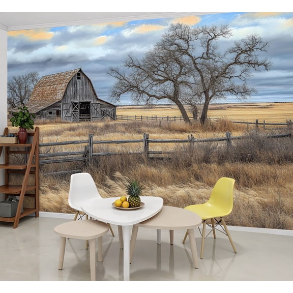 Peel and Stick Wallpaper Wall Murals Rustic Farmhouse Vintage Barn Country Field 69"H x 96"W Removable Wall Paper Self-Adhesive Wall Decor for Bedroom Living Room Nursery