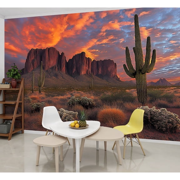 Peel and Stick Wallpaper Wall Murals Superstition Mountains Sunset Arizona Western 69"H x 96"W Removable Wall Paper Self-Adhesive Wall Decor for Bedroom Living Room Nursery