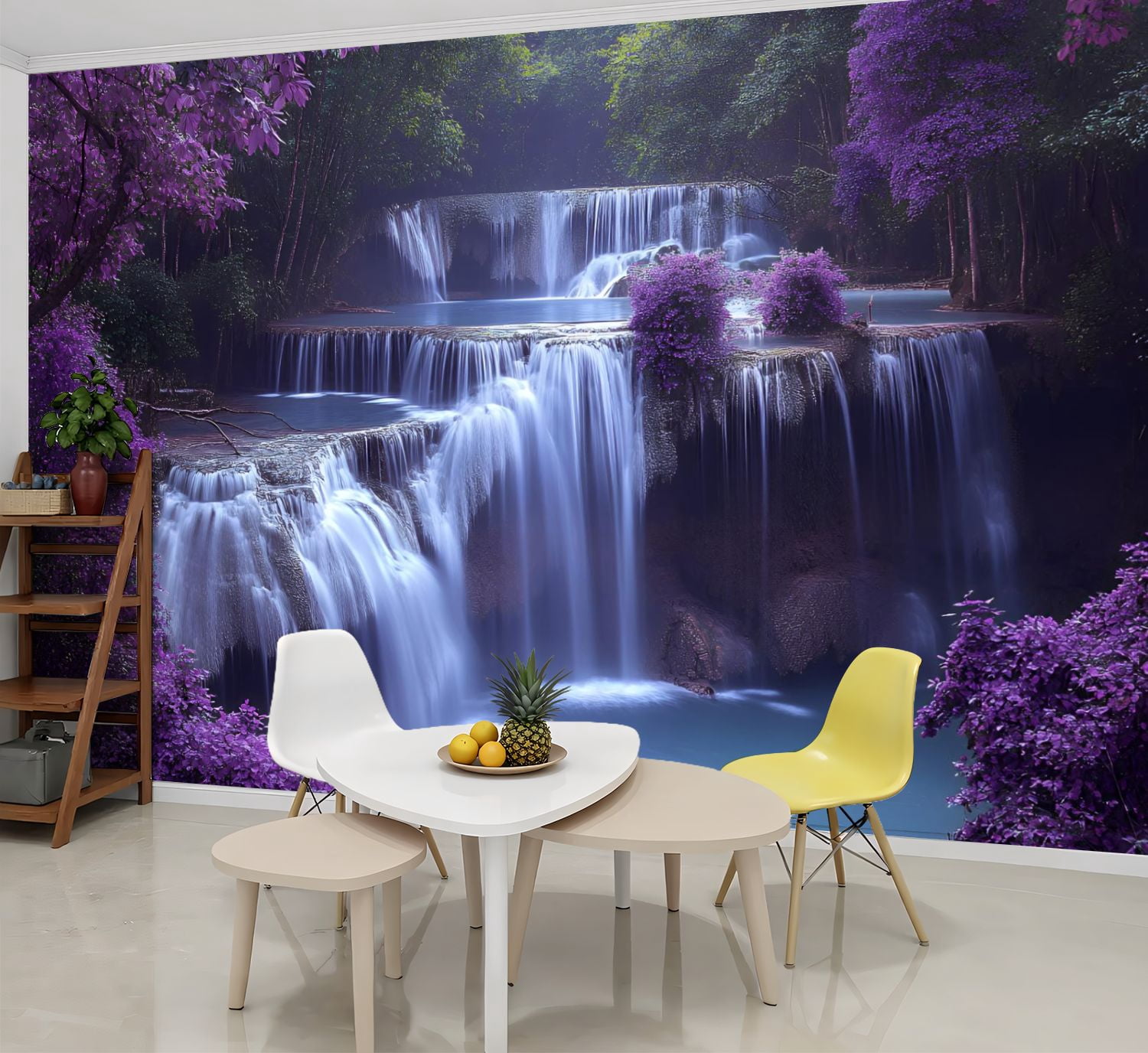 Peel and Stick Wallpaper Wall Murals Thai Forest Waterfall Purple Trees ...