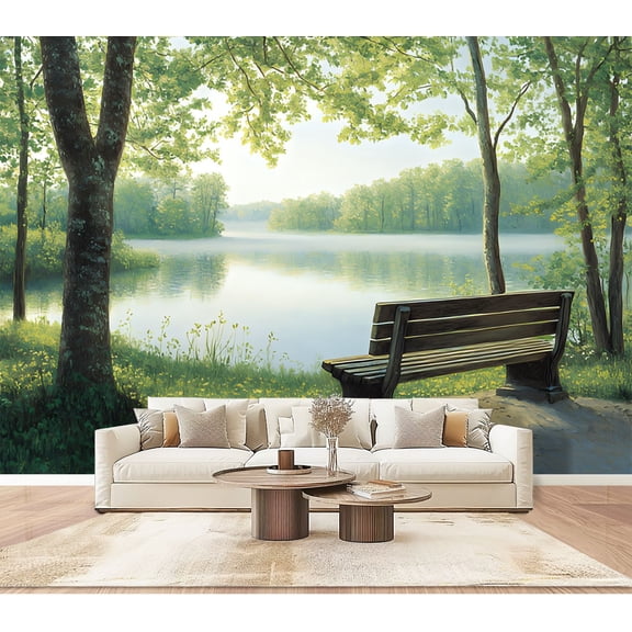 Peel and Stick Wallpaper Wall Murals Trees Lake Sky Nature Landscape Countryside 100"H x 144"W Removable PVC Wall Paper Self-Adhesive Wall Paintings Art Decor for Bedroom Living Room