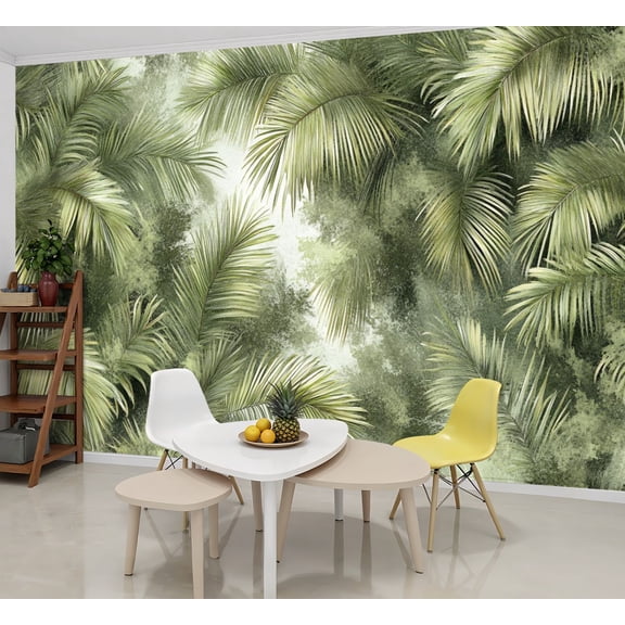 Peel and Stick Wallpaper Wall Murals Tropical Palm Rainforest Leaves Jungle Green Palm 69"H x 96"W Removable Wall Paper Self-Adhesive Wall Decor for Bedroom Living Room Nursery