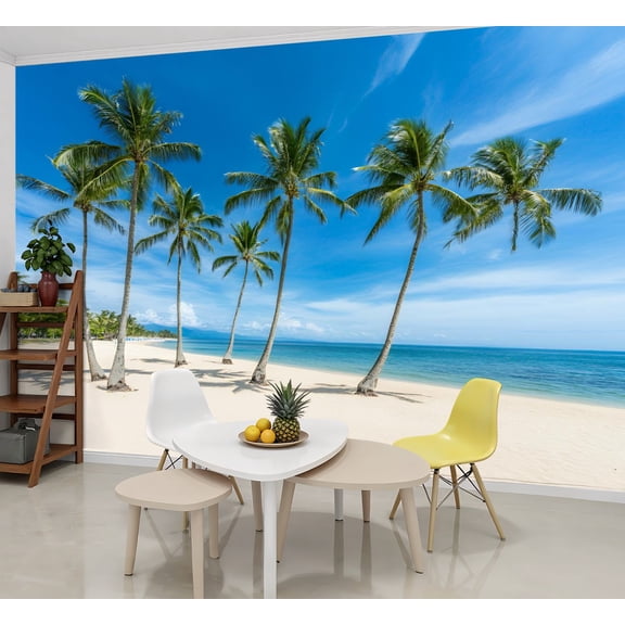 Peel and Stick Wallpaper Wall Murals Tropical Palm Sand Beach Palm Trees Beach Ocean 69"H x 96"W Removable Wall Paper Self-Adhesive Wall Decor for Bedroom Living Room Nursery