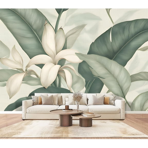 Peel and Stick Wallpaper Wall Murals Tropical Palmiers Collection Azure Banana Leaves 100"H x 144"W Removable PVC Wall Paper Self-Adhesive Wall Paintings Art Decor for Bedroom Living Room