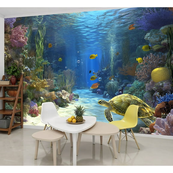 Peel and Stick Wallpaper Wall Murals Undersea Underwater World Turtle Goldfish Clown 69"H x 96"W Removable Wall Paper Self-Adhesive Wall Decor for Bedroom Living Room Nursery