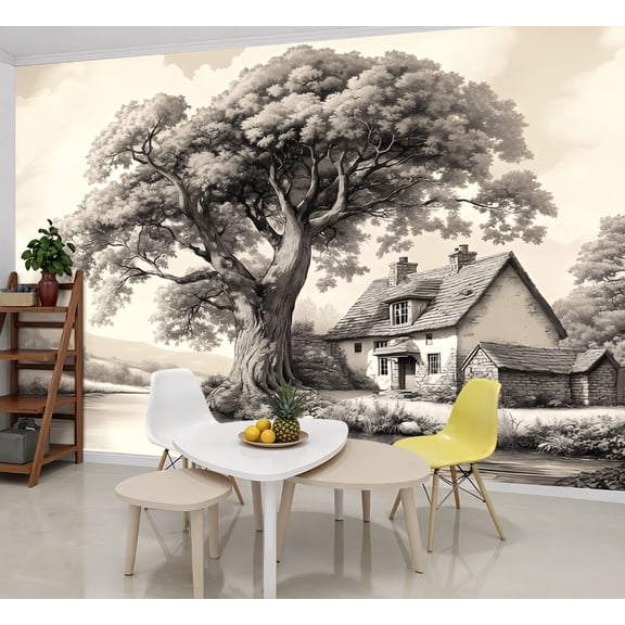 Peel and Stick Wallpaper Wall Murals Vintage Forest Woodland Large Trees Leaves River 69"H x 96"W Removable Wall Paper Self-Adhesive Wall Decor for Bedroom Living Room Nursery