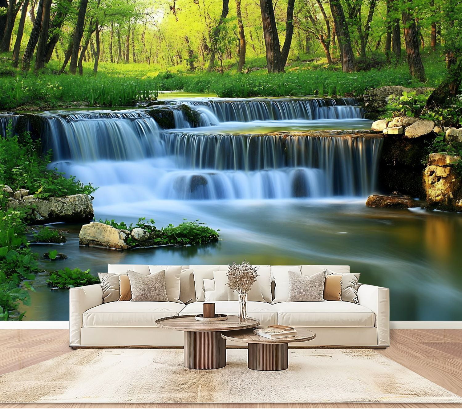 Peel and Stick Wallpaper Wall Murals Waterfall Landscape Nature Green ...