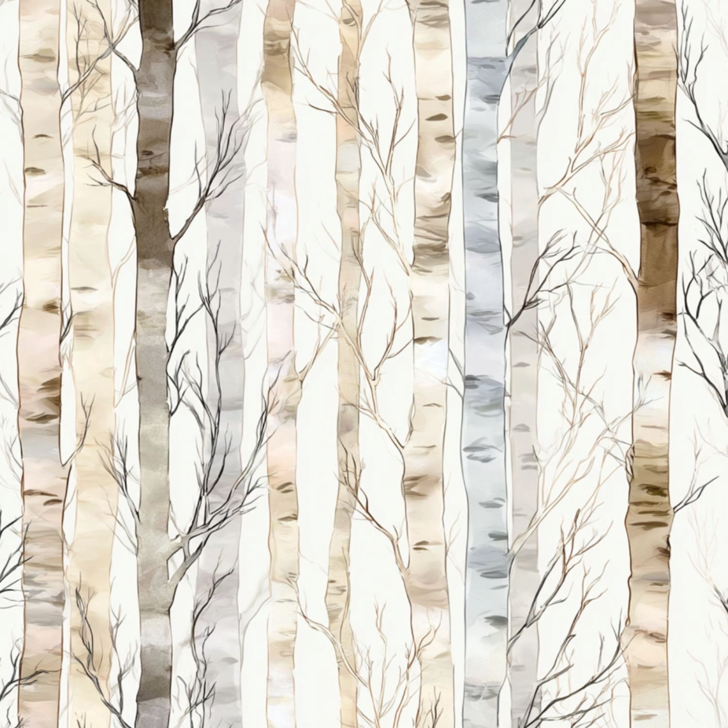 Peel and Stick Wallpaper Watercolor Birch Trees Soft Earthy Tones Branches Wall Mural 23.6in x 9.8ft Self Adhesive Removable Wall Paper Renter Friendly Wallpaper for Bedroom Livingroom Office Studio