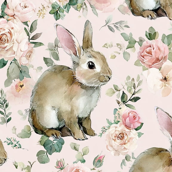 Peel and Stick Wallpaper Watercolor Bunny Floral Soft Pink Roses Greenery Wall Mural 23.6in x 9.8ft Self Adhesive Removable Wall Paper Renter Friendly Wallpaper for Nursery Bedroom Cabinets