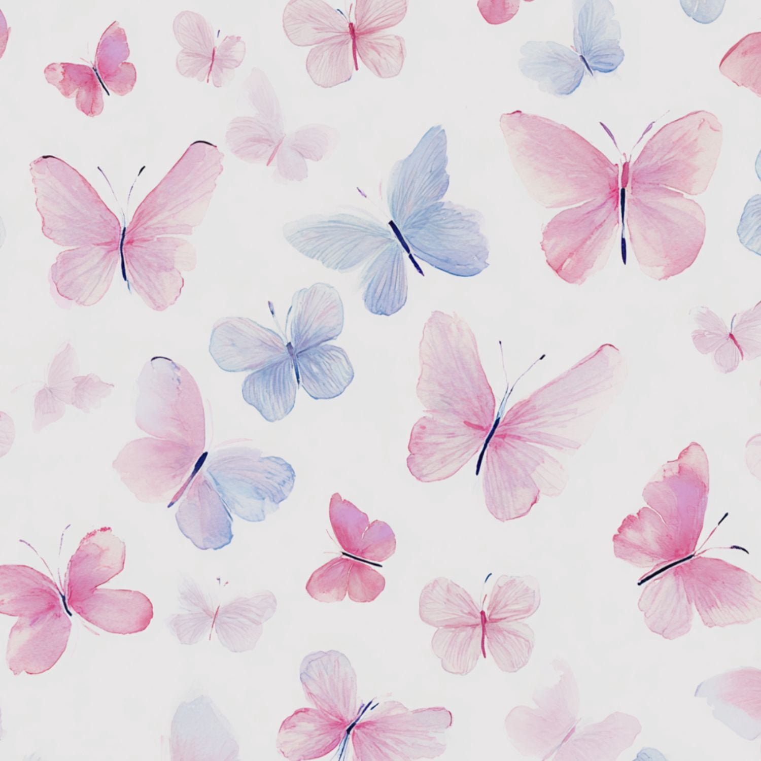 Peel and Stick Wallpaper Watercolor Butterflies Soft Pink Blue Tones White Wall Mural 17.7in x 9.8ft Self Adhesive Removable Wall Paper Renter Friendly Wallpaper for Nursery Bedroom Cabinets