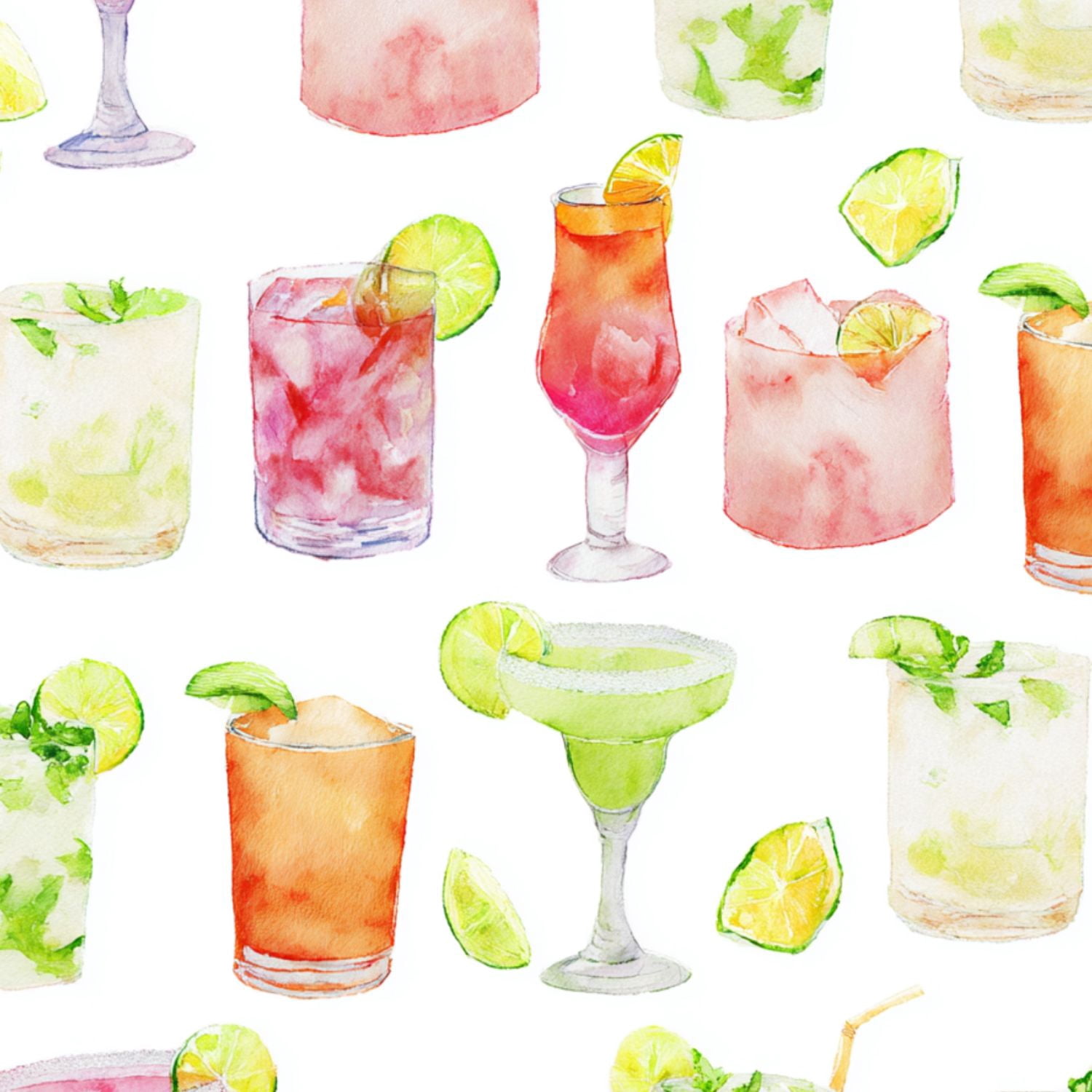 Peel and Stick Wallpaper Watercolor Cocktail Drinks Colorful Glasses Citrus Slices Wall Mural 23.6in x 9.8ft Self Adhesive Removable Wall Paper Renter Friendly Wallpaper for Nursery Bedroom Cabinets