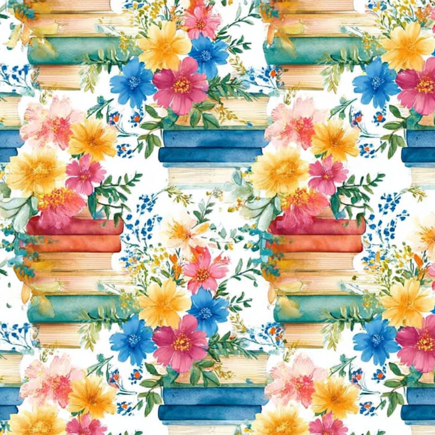 Peel and Stick Wallpaper Watercolor Floral Arrangement Colorful Books Blossoms Wall Mural 17.7in x 9.8ft Self Adhesive Removable Wall Paper Renter Friendly Wallpaper for Nursery Bedroom Classroom