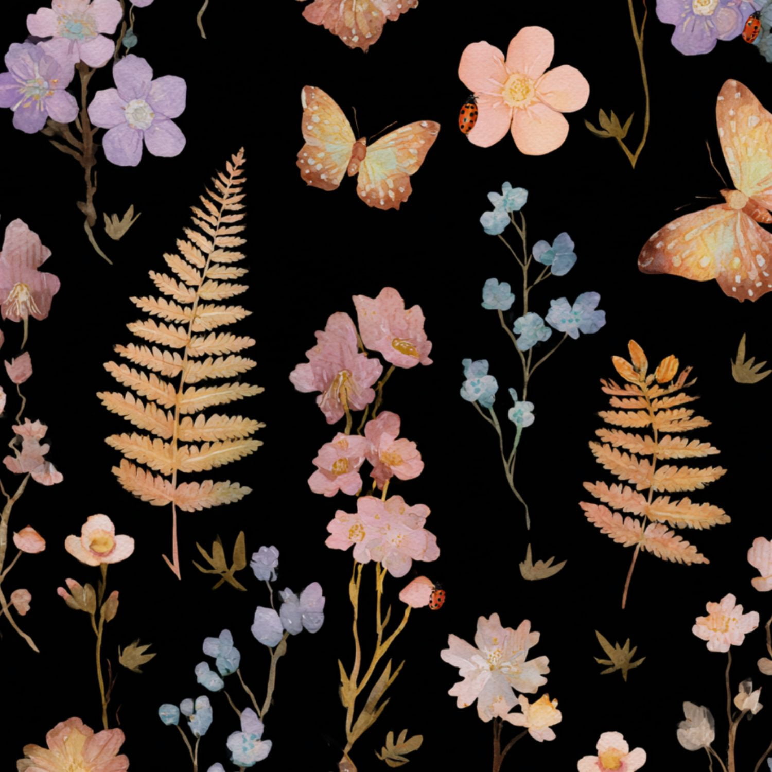 Peel and Stick Wallpaper Watercolor Floral Butterfly Black 17.7in x 118in Contact Paper Removable Self Adhesive Wall Mural Wall Decor for Bedroom Kitchen Cabinets