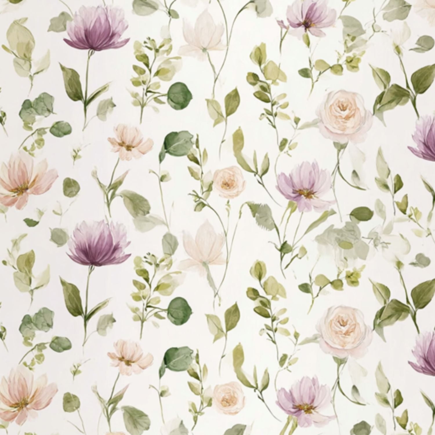 Peel and Stick Wallpaper Watercolor Floral Purple Peach Flowers Greenery Wall Mural 17.7in x 9.8ft Self Adhesive Removable Wall Paper Renter Friendly Wallpaper for Nursery Bedroom Cabinets