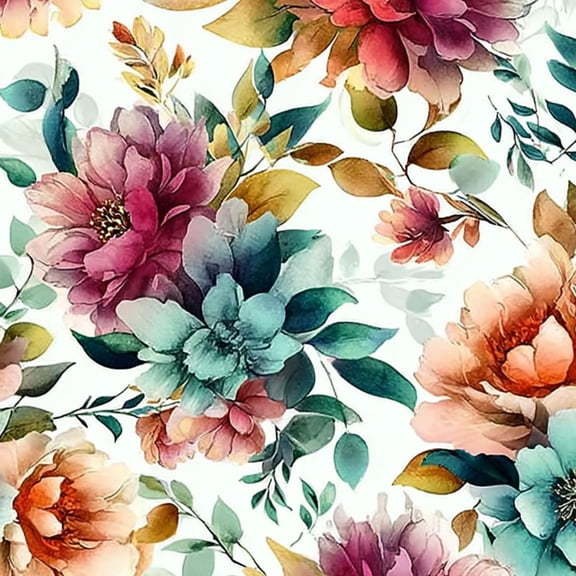 Peel and Stick Wallpaper Watercolor Floral Vibrant Peonies Leaves Wall Mural 23.6in x 9.8ft Self Adhesive Removable Wall Paper Renter Friendly Wallpaper for Nursery Bedroom Cabinets