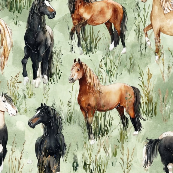 Peel and Stick Wallpaper Watercolor Horses Natural Green Grass Botanical Wall Mural 17.7in x 9.8ft Self Adhesive Removable Wall Paper Renter Friendly Wallpaper for Nursery Bedroom Cabinets