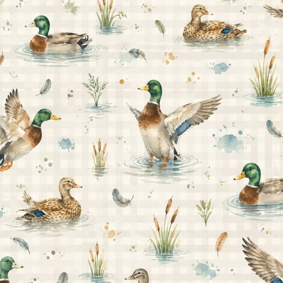 Peel and Stick Wallpaper Watercolor Mallard Duck Soft Gray Gingham 24in x 118in Contact Paper Removable Self Adhesive Wall Mural Wall Decor for Bedroom Kitchen Cabinets