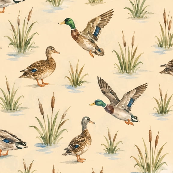 Peel and Stick Wallpaper Watercolor Mallard Duck Standing Ducks Beige 24in x 118in Contact Paper Removable Self Adhesive Wall Mural Wall Decor for Bedroom Kitchen Cabinets