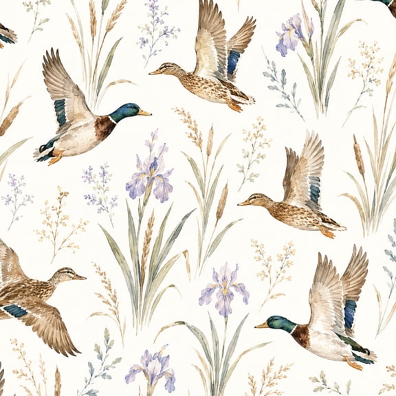 Peel and Stick Wallpaper Watercolor Mallard Ducks Wild Grass Flowers 17.7in x 118in Contact Paper Removable Self Adhesive Wall Mural Wall Decor for Bedroom Kitchen Cabinets