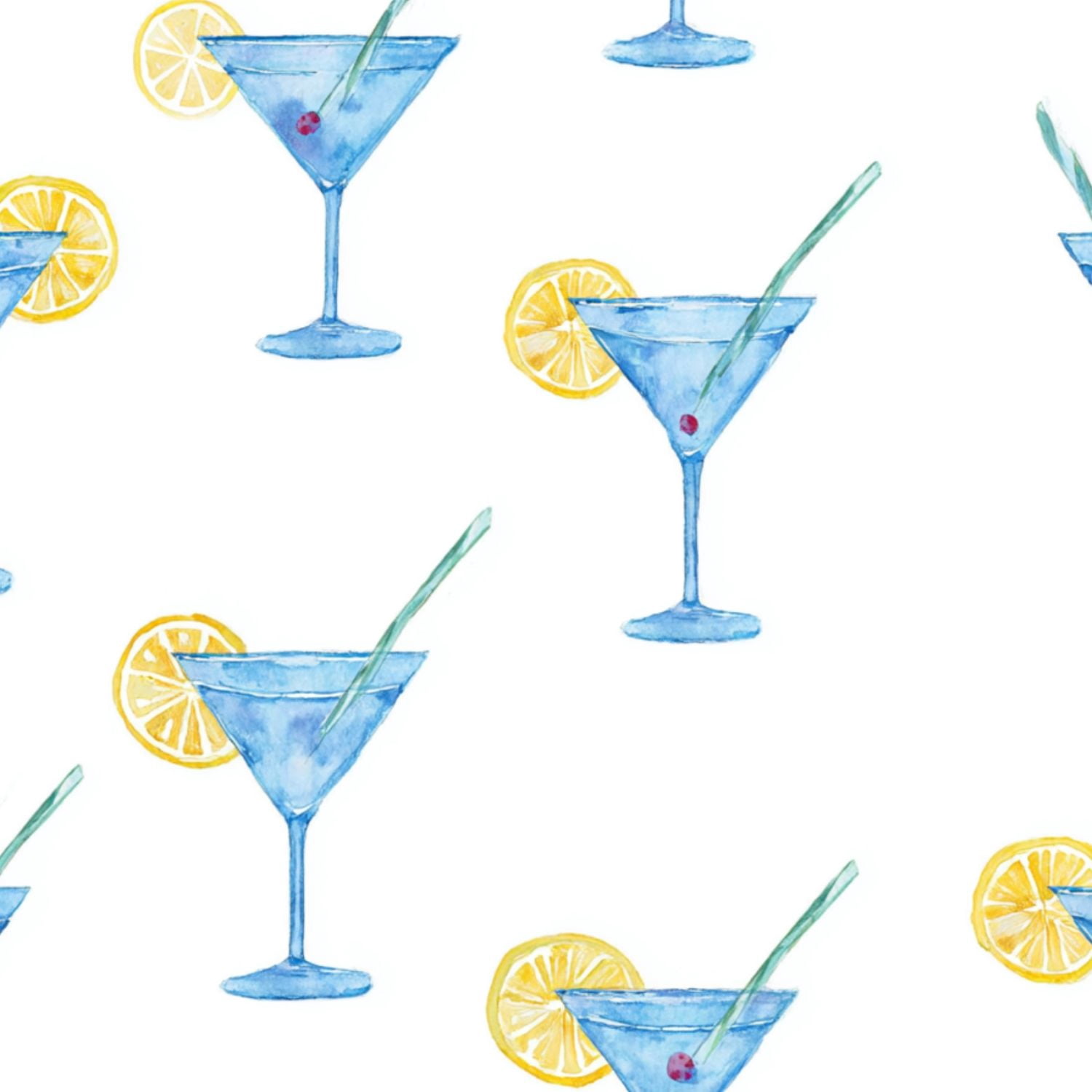 Peel and Stick Wallpaper Watercolor Martini Glasses Lemon Straw Wall Mural 23.6in x 9.8ft Self Adhesive Removable Wall Paper Renter Friendly Wallpaper for Nursery Bedroom Cabinets