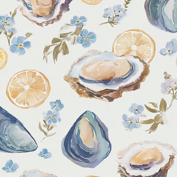 Peel and Stick Wallpaper Watercolor Oyster Floral Lemons Wall Mural 17.7in x 9.8ft Self Adhesive Removable Wall Paper Renter Friendly Wallpaper for Bedroom