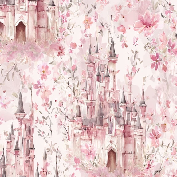 Peel and Stick Wallpaper Watercolor Pink Castle Blossoming Flowers Soft Pastel Wall Mural 23.6in x 9.8ft Self Adhesive Removable Wall Paper Renter Friendly Wallpaper for Girls Nursery Livingroom