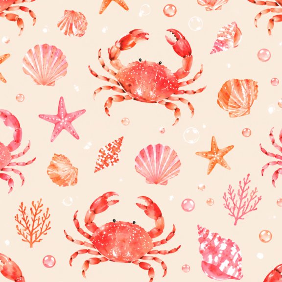 Peel and Stick Wallpaper Watercolor Red Crabs Starfish Seashells Beige Wall Mural 17.7in x 9.8ft Self Adhesive Removable Wallpaper Renter Friendly for Nursery Bedroom Cabinets