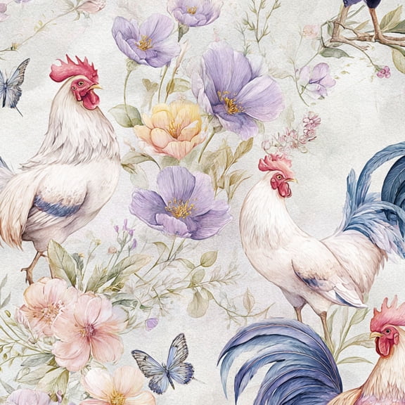 Peel and Stick Wallpaper Watercolor Roosters Butterflies Soft Pastel Flowers 17.7in x 118in Contact Paper Removable Self Adhesive Wall Mural Wall Decor for Bedroom Kitchen Cabinets