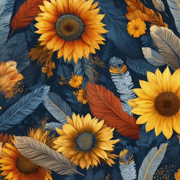 Peel and Stick Wallpaper Sunflowers Feathers Warm Autumn Colors 17.7in x 118in Contact Paper Removable Self Adhesive Wall Mural Wall Decor for Bedroom Kitchen Cabinets