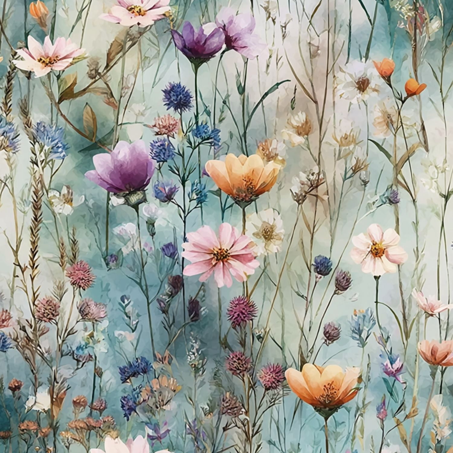 Peel and Stick Wallpaper Watercolor Wildflower Field Pink Purple Orange Blooms Wall Mural 17.7in x 9.8ft Self Adhesive Removable Wall Paper Renter Friendly Wallpaper for Nursery Bedroom Cabinets