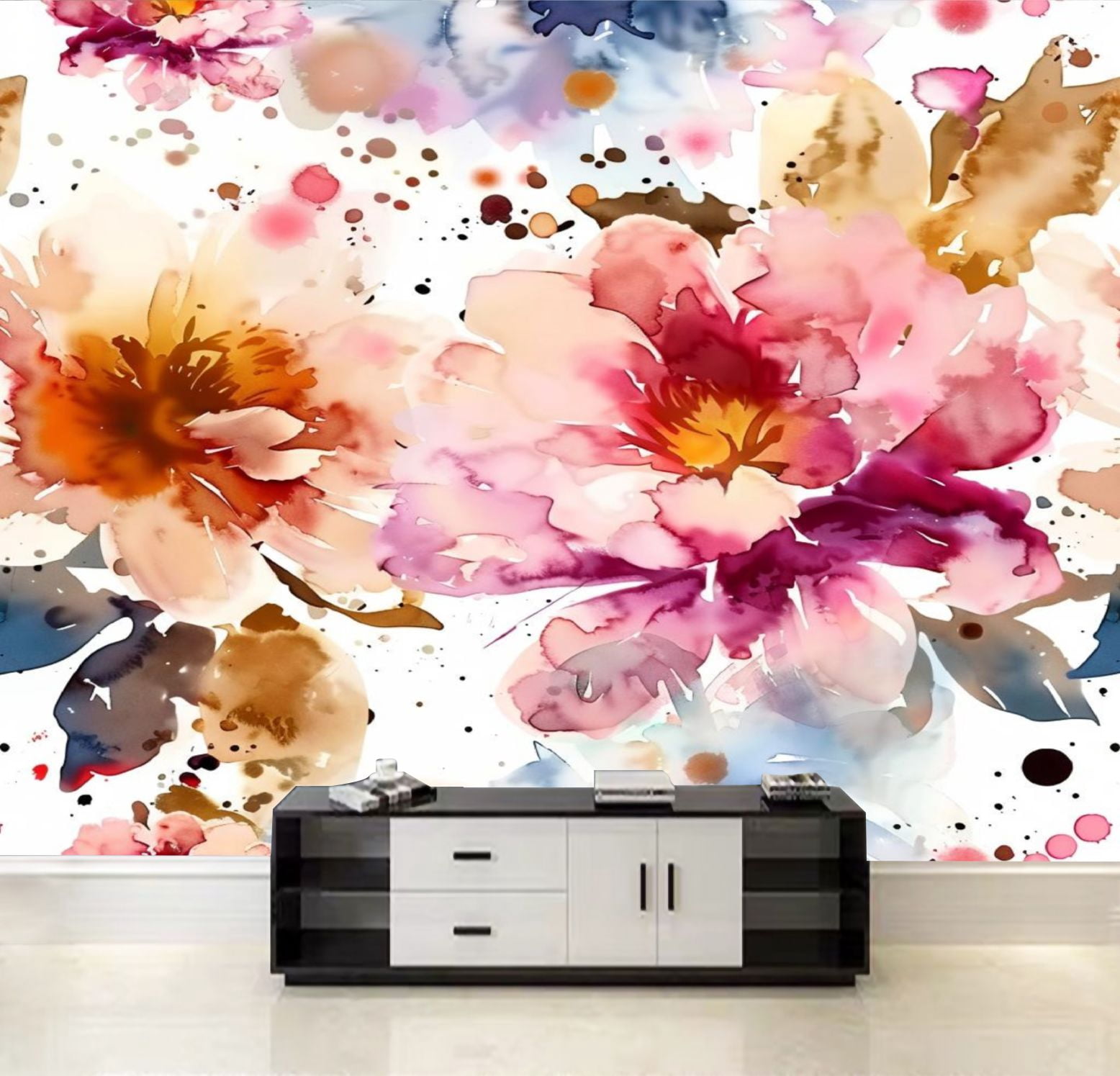 Peel and Stick Wallpaper Watercolor beautiful pink peony flowers ...