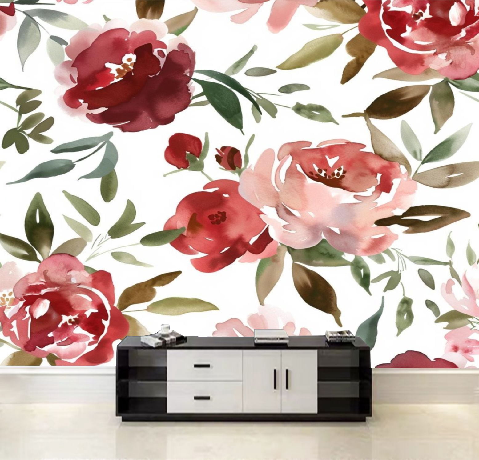 Peel and Stick Wallpaper Watercolor flower continuous seamless ...