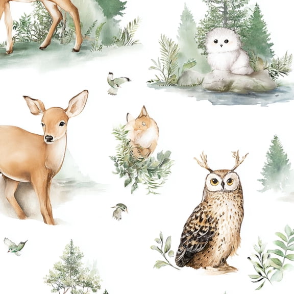 Peel and Stick Wallpaper Watercolor woodland animals seamless cute deer owl lynx hedgehog 24in x 118in Contact Paper Removable Self Adhesive Wall Mural Wall Decor for Bedroom Kitchen Cabinets