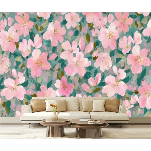Peel and Stick Wallpaper Waterproof Abstract floral Bright colors painting light Cherry blossoms Wall Mural Decor Self Adhesive and Removable 69in x 98in