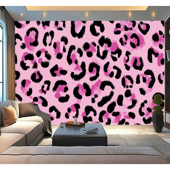 Peel and Stick Wallpaper Waterproof Abstract modern leopard Animals trendy Pink black decorative Wall Mural Decor Self Adhesive and Removable 100in x 144in