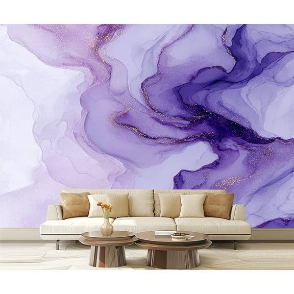 Peel and Stick Wallpaper Waterproof Abstract purple liquid marble watercolor glitter foil textured stripes Wall Mural Decor Self Adhesive and Removable 69in x 98in
