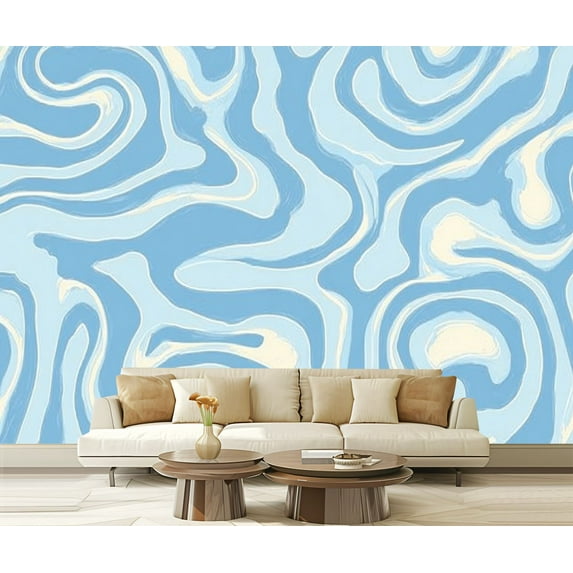 Peel and Stick Wallpaper Waterproof Abstract seamless colorful waves Trendy retro psychedelic style Wall Mural Decor Self Adhesive and Removable 69in x 98in