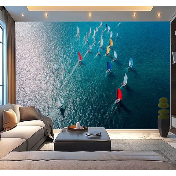 Peel and Stick Wallpaper Waterproof Aerial view sailing race international sailing race sailing race Wall Mural Decor Self Adhesive and Removable 100in x 144in