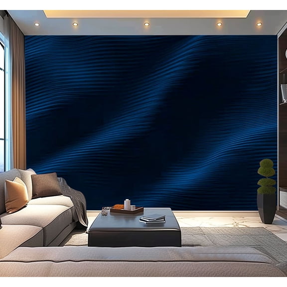 Peel and Stick Wallpaper Waterproof Blue Navy Black Wave Striped Abstract Sea Ombre Dark Blue Wall Mural Decor Self Adhesive and Removable 100in x 144in