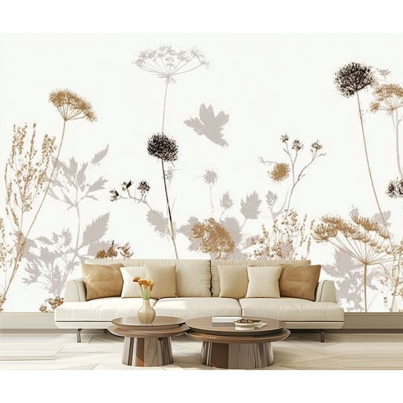 Peel and Stick Wallpaper Waterproof Brown White Queen Anne s Lace Botanical Patterns Floral Silhouettes Wall Mural Decor Self Adhesive and Removable 69in x 98in