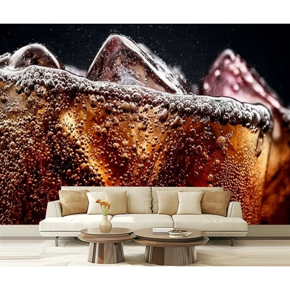 Peel and Stick Wallpaper Waterproof Cola Ice Close up ice cubes cola water Texture carbonate drink bubbles Wall Mural Decor Self Adhesive and Removable 69in x 98in