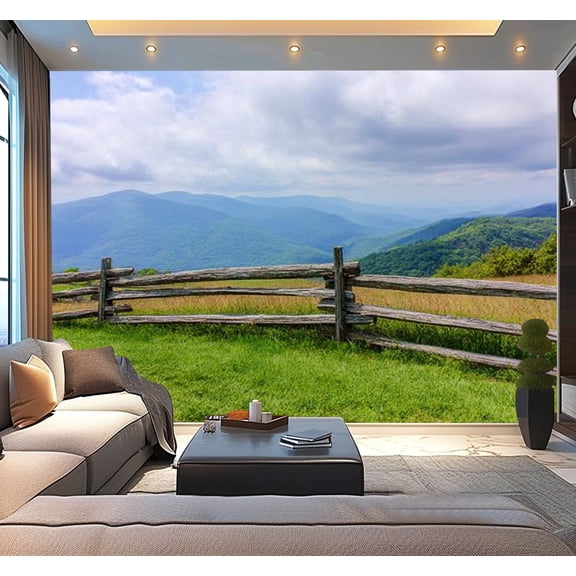 Peel and Stick Wallpaper Waterproof Devil s Knob Overlook green grass field meadow fence Wintergreen Wall Mural Decor Self Adhesive and Removable 100in x 144in