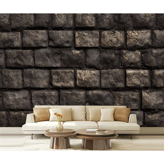 Peel and Stick Wallpaper Waterproof Ebony Brick Brick Wall Rectangular Blocks Mortar Lines Subtle Wall Mural Decor Self Adhesive and Removable 69in x 98in