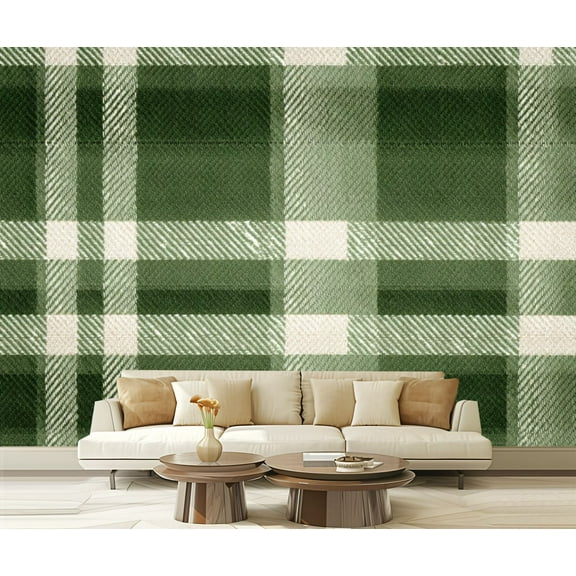 Peel and Stick Wallpaper Waterproof Elegant sage green cream plaid for textile apparel home decor Wall Mural Decor Self Adhesive and Removable 69in x 98in