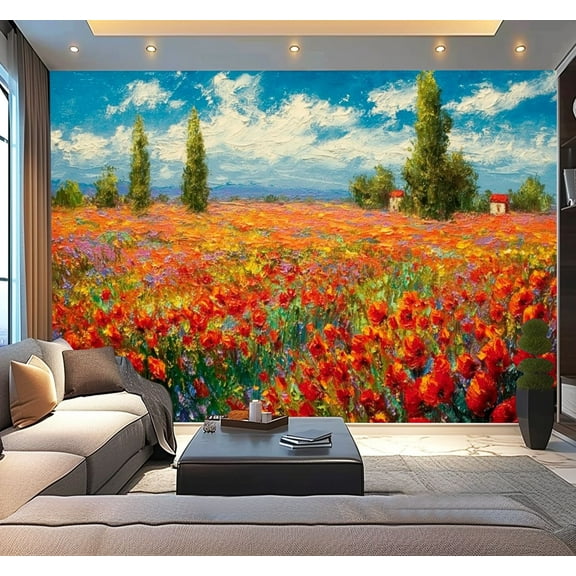 Peel and Stick Wallpaper Waterproof Flowers paintings painting impressionism paint landscape flower meadow Wall Mural Decor Self Adhesive and Removable 100in x 144in