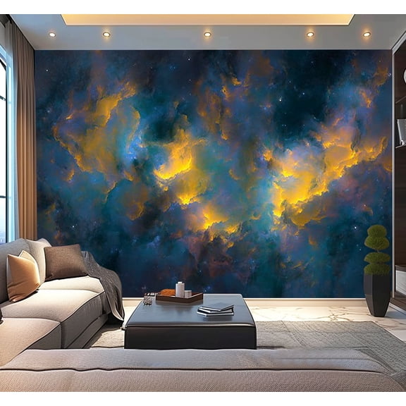 Peel and Stick Wallpaper Waterproof Fluorescent Star Cluster Stars Nebula Galaxy Cosmic Clouds Space Art Wall Mural Decor Self Adhesive and Removable 100in x 144in