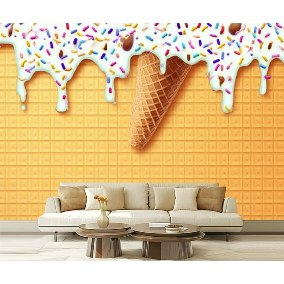 Peel and Stick Wallpaper Waterproof Ice Cream Cone Dripping White Glaze Wafer Texture Abstract Food Sweet Wall Mural Decor Self Adhesive and Removable 69in x 98in